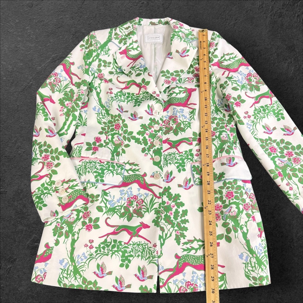 Susanne Spatt Salzburg Austrian Cotton Deer Bird Print Blazer Sz 42 - Picture 10 of 12